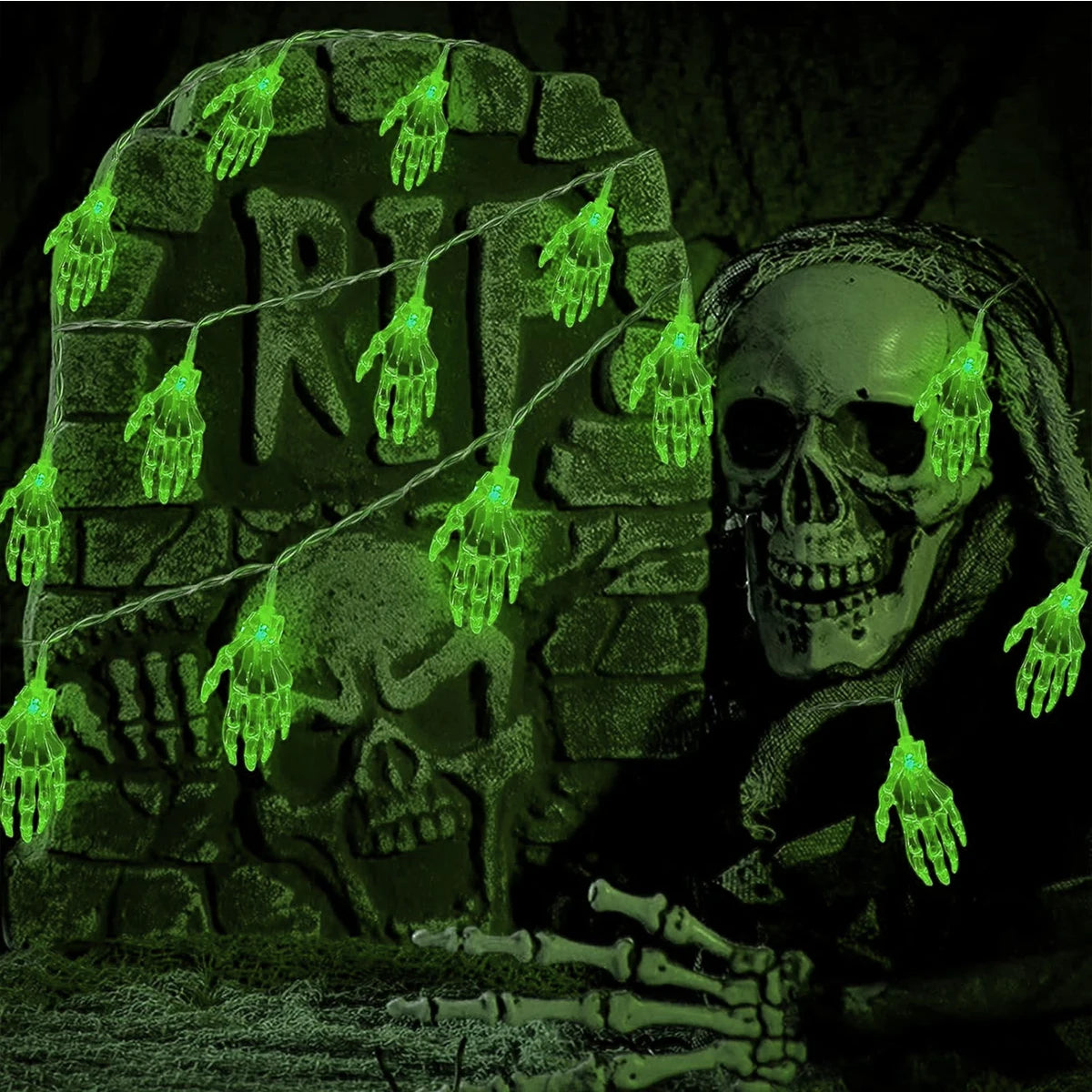 1PC 3M 20LED Halloween Spooky Skeleton Hand String Lights Indoor & Outdoor Battery Operated Halloween Decorative Light