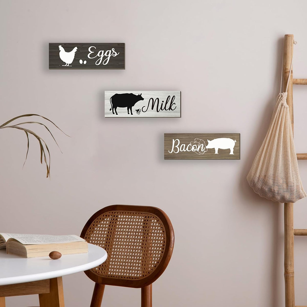 3 Pieces Farmhouse Kitchen Wall Decor Cow Hen and Pig Kitchen Decor Rustic Wooden Kitchen Signs Country Wall Decorations for Kitchen Home Dining Room Wall Decor, 12X4 Inch