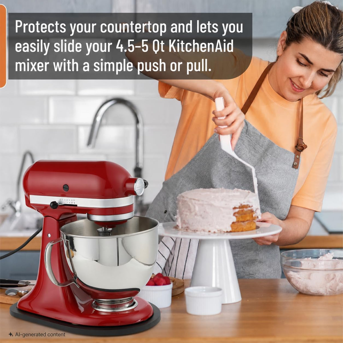 - Bamboo Kitchen Aid Mixer Slider, Black, Wooden Moving Tray Compatible with Kitchen Aid 4.5-5Qt