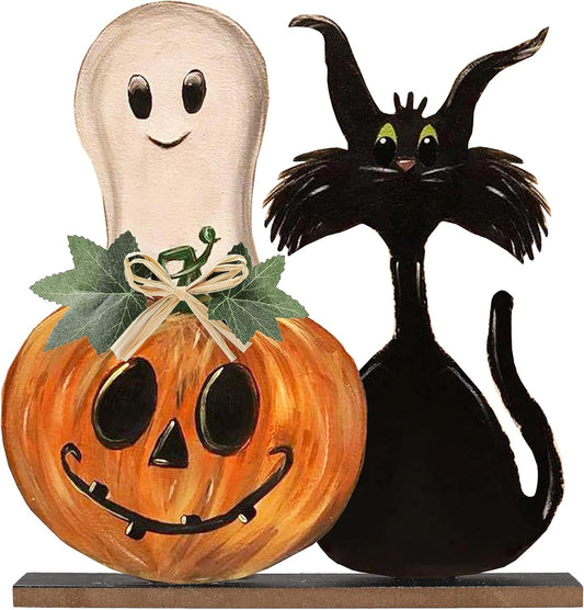 Halloween Decorations Indoor Halloween Wooden Signs Pumpkin Ghost Decor Table Signs Rustic Farmhouse Home Living Room Decor