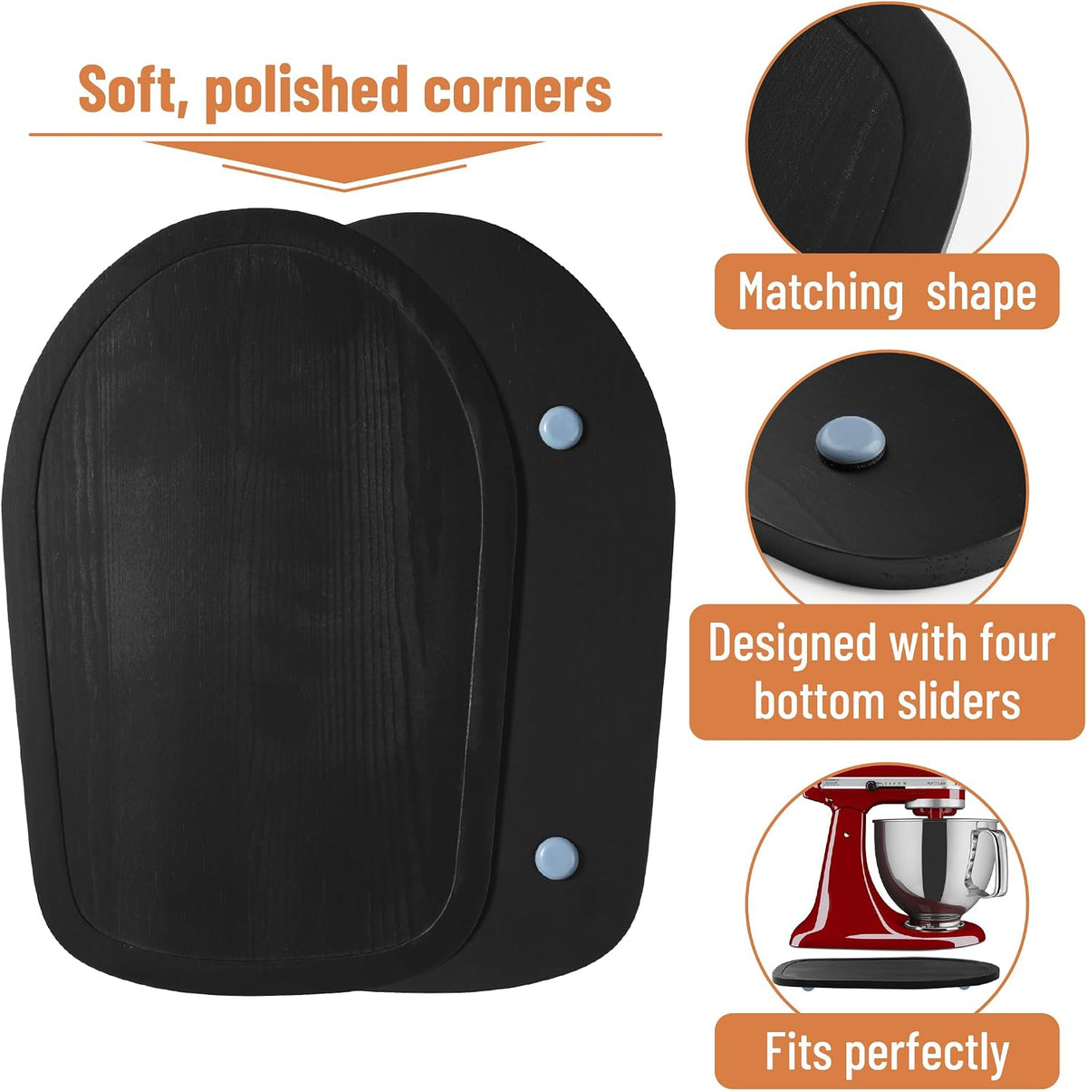 - Bamboo Kitchen Aid Mixer Slider, Black, Wooden Moving Tray Compatible with Kitchen Aid 4.5-5Qt