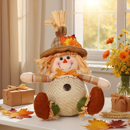 Rustic Autumn Harvest Scarecrow Decor, Plaid & Sunflower Accents for Thanksgiving, Halloween, Farmhouse Wall Decor, Party Props