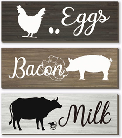 3 Pieces Farmhouse Kitchen Wall Decor Cow Hen and Pig Kitchen Decor Rustic Wooden Kitchen Signs Country Wall Decorations for Kitchen Home Dining Room Wall Decor, 12X4 Inch