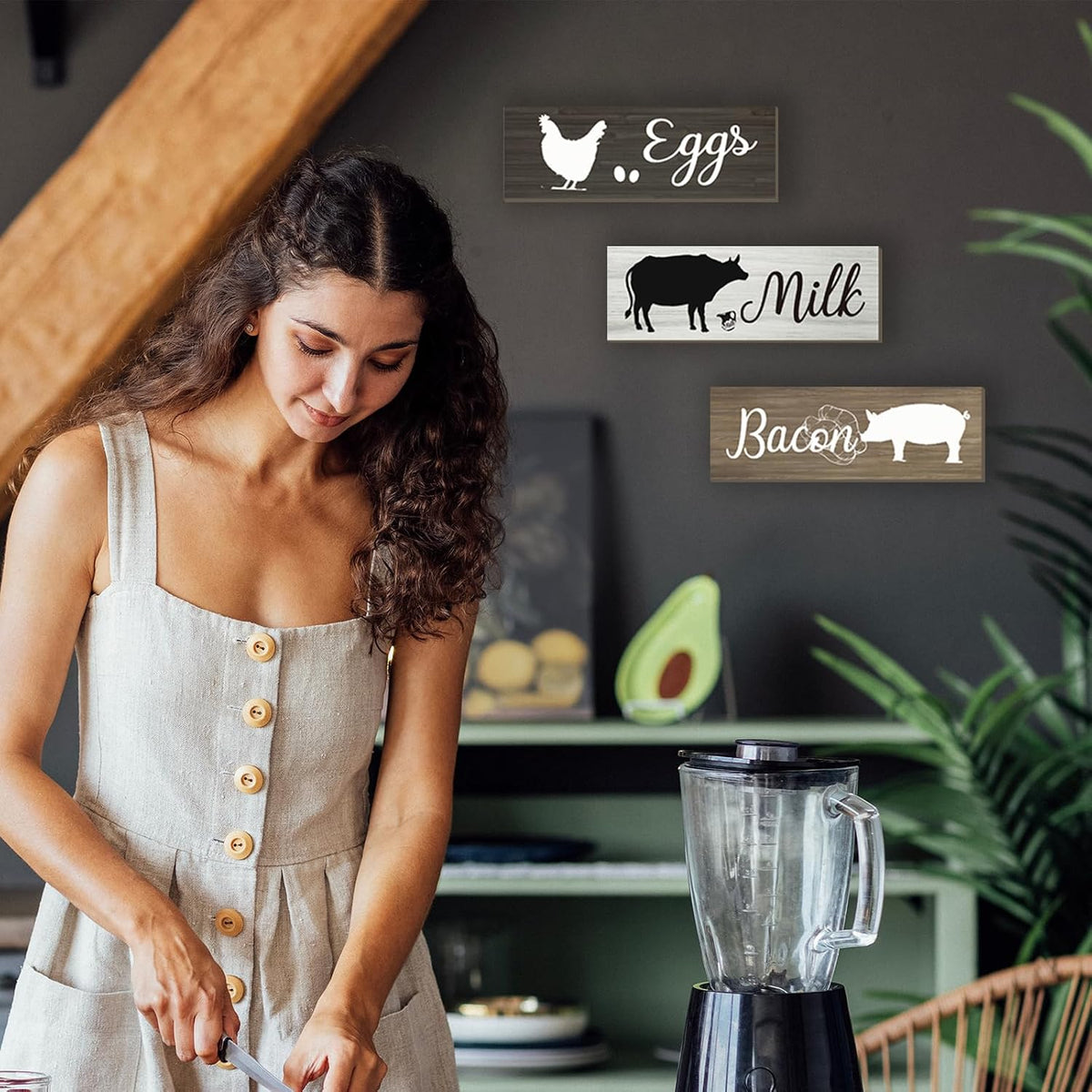 3 Pieces Farmhouse Kitchen Wall Decor Cow Hen and Pig Kitchen Decor Rustic Wooden Kitchen Signs Country Wall Decorations for Kitchen Home Dining Room Wall Decor, 12X4 Inch