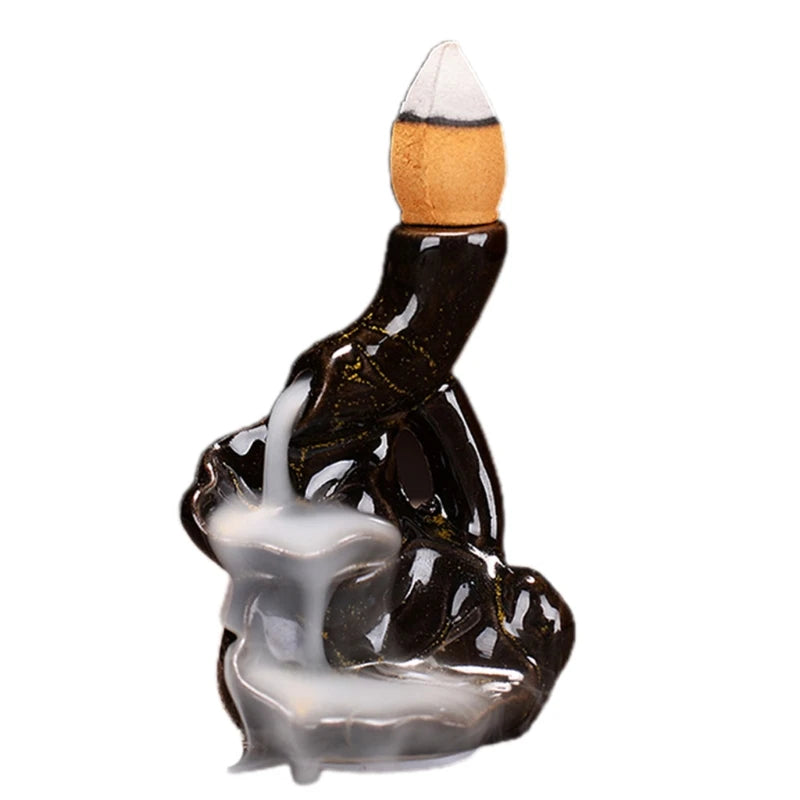 Waterfall Incense Burner Ceramic Backflow Incense Holder Fountain Backflow Incense Cones for Home Office Decor Housewarming Gift