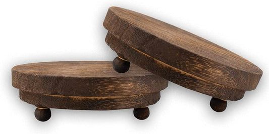 2 Pcs Wood Riser - 3.75' Display Stand for Farmhouse Decor, Tiered Tray Accessories, round Rustic Pedestal for Home Decorations