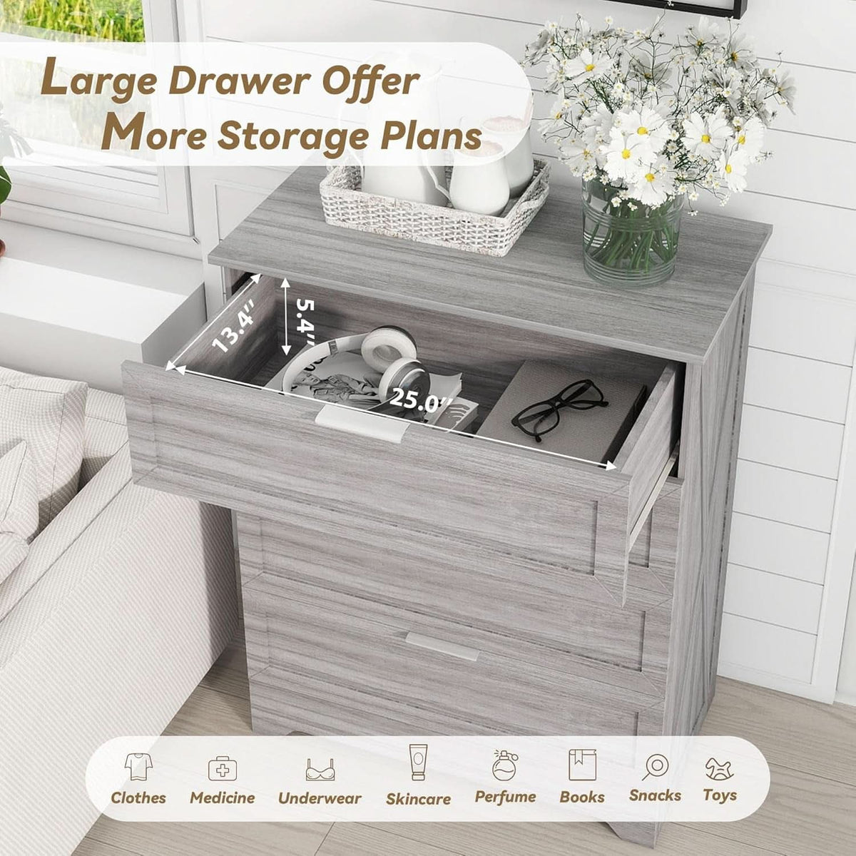 Washed Grey Farmhouse 4 Drawer Distinctive Dresser-2