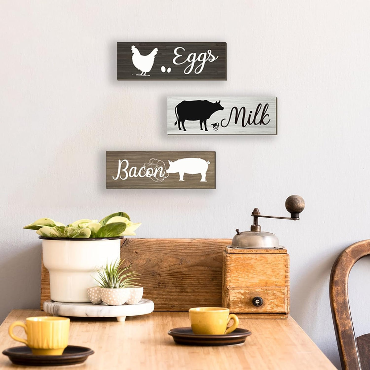 3 Pieces Farmhouse Kitchen Wall Decor Cow Hen and Pig Kitchen Decor Rustic Wooden Kitchen Signs Country Wall Decorations for Kitchen Home Dining Room Wall Decor, 12X4 Inch