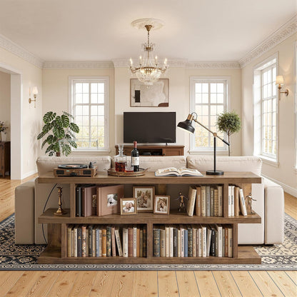 63 Inch Horizontal Thick Wooden Farmhouse Bookshelf