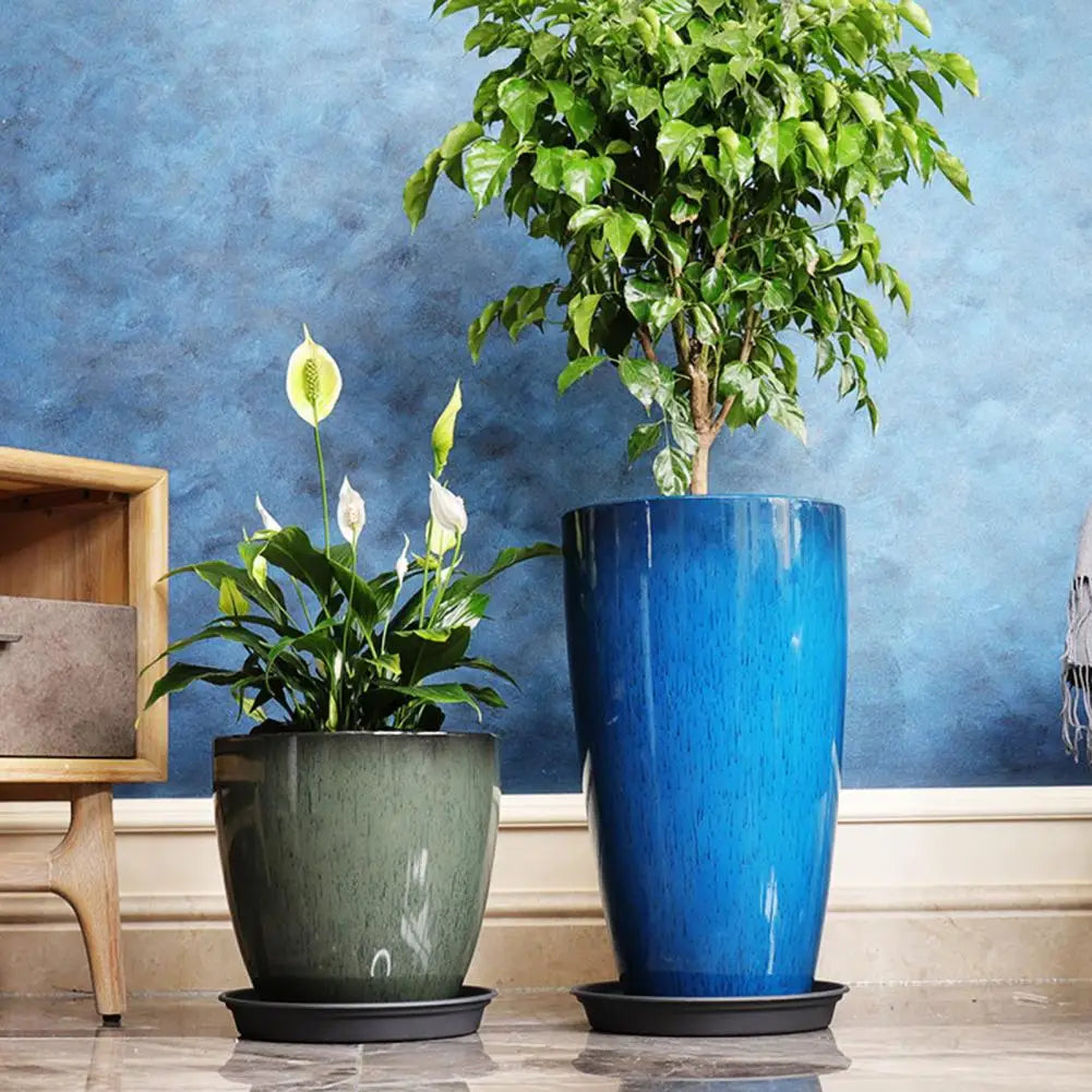 Deep Flower Pot Imitation Ceramic Plant Pot with Drainage Hole Resin Monstera Planter with Saucer for Home Garden Office Decor