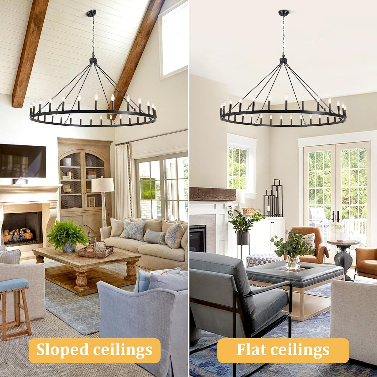Large Black Wagon Wheel Chandelier Farmhouse Style