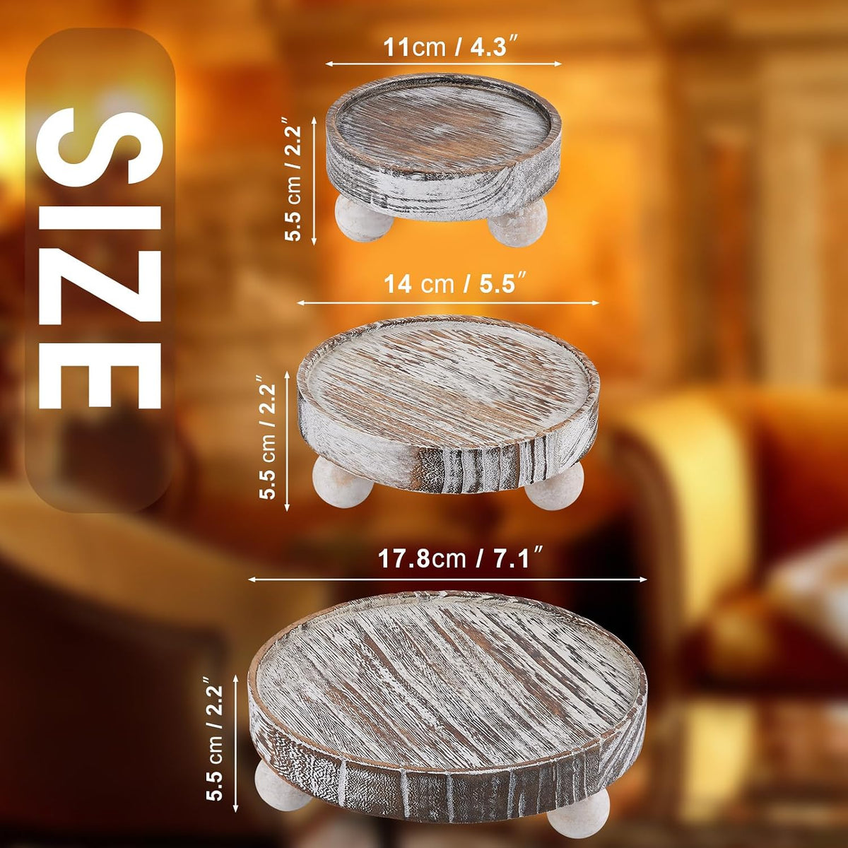 3PCS Wood Risers for Decor Mini Wooden Stool Display Stand with Removable Feet Farmhouse Rustic Decor Risers for Display Decorative Wood Pedestal Stand for Candles, Plants, Cups