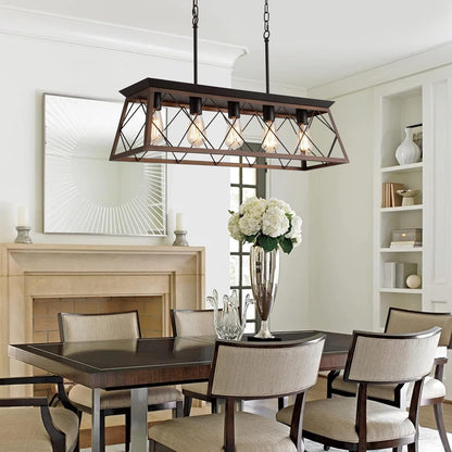 Farmhouse Bronze 5 Light Rectangular Dining Chandelier