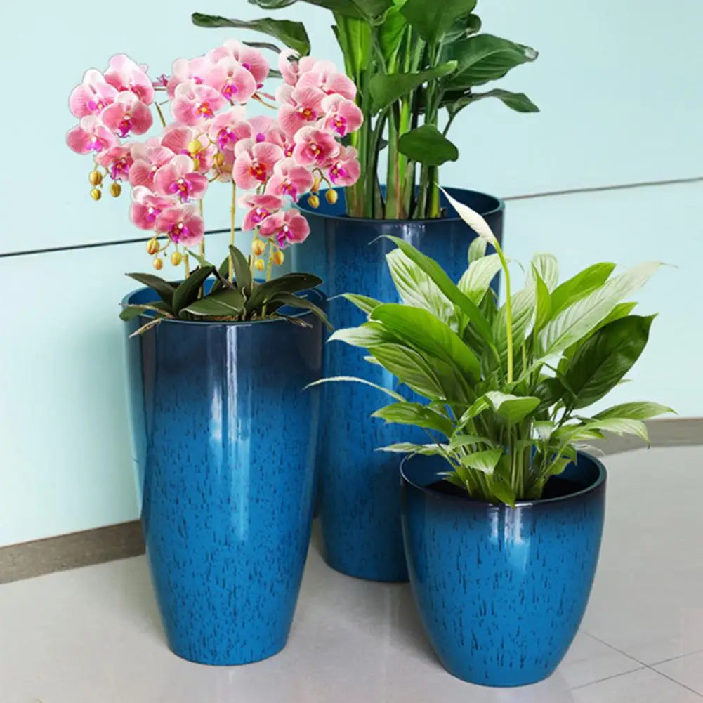 Deep Flower Pot Imitation Ceramic Plant Pot with Drainage Hole Resin Monstera Planter with Saucer for Home Garden Office Decor