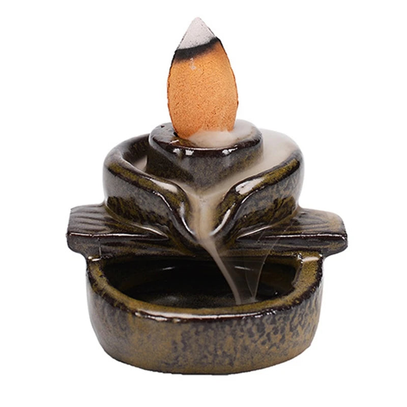 Waterfall Incense Burner Ceramic Backflow Incense Holder Fountain Backflow Incense Cones for Home Office Decor Housewarming Gift
