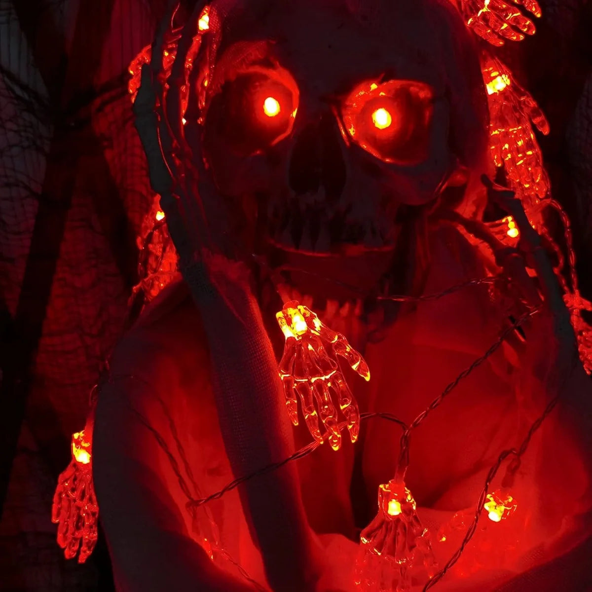 1PC 3M 20LED Halloween Spooky Skeleton Hand String Lights Indoor & Outdoor Battery Operated Halloween Decorative Light