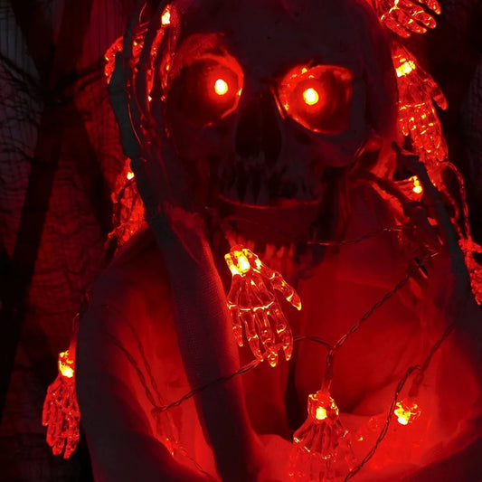 1PC 3M 20LED Halloween Spooky Skeleton Hand String Lights Indoor & Outdoor Battery Operated Halloween Decorative Light