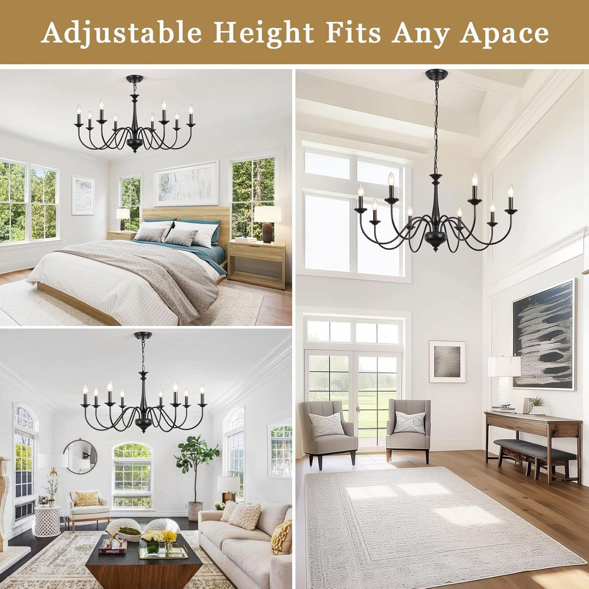 Eight Light Black Farmhouse Chandelier Ceiling Fixture