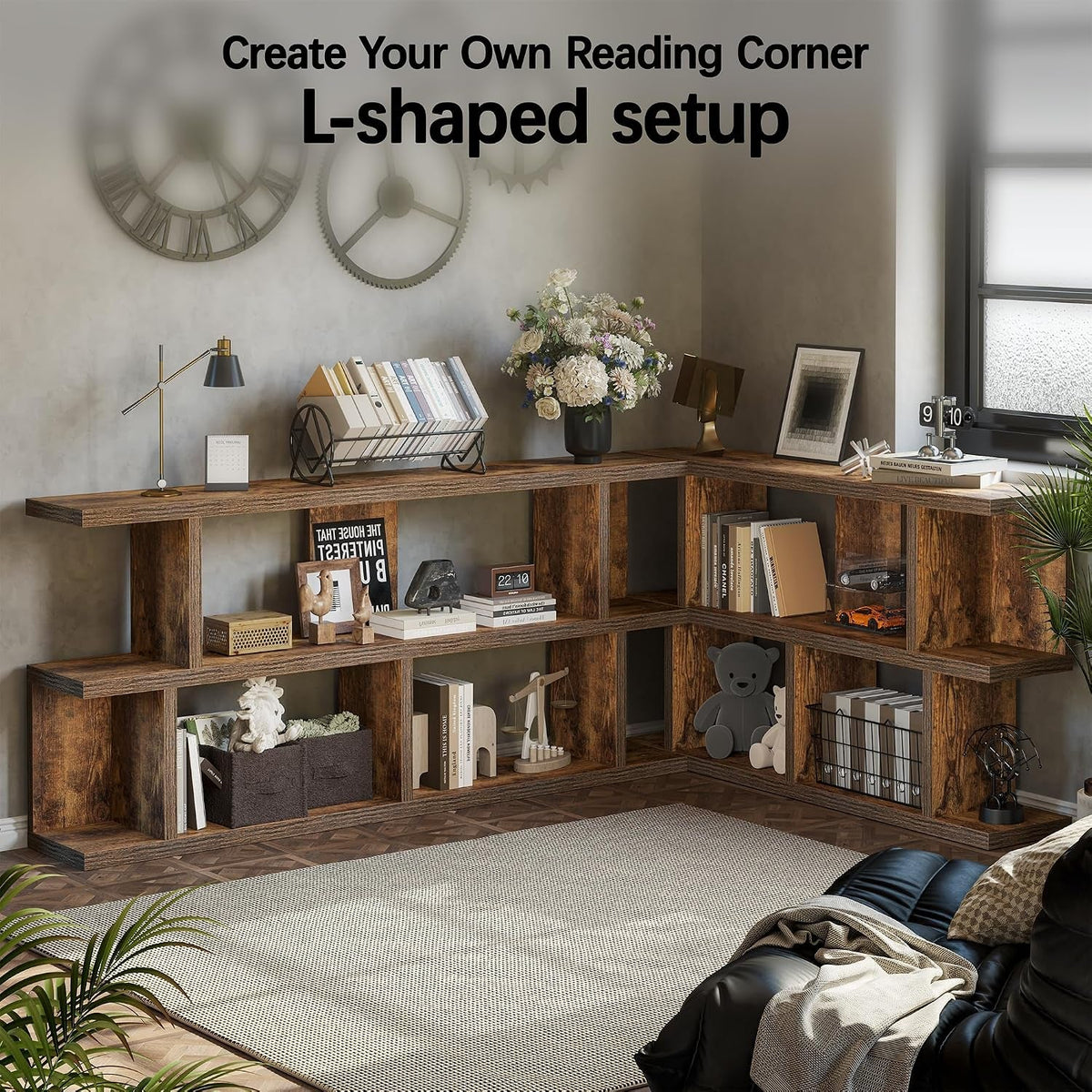63 Inch Horizontal Thick Wooden Farmhouse Bookshelf