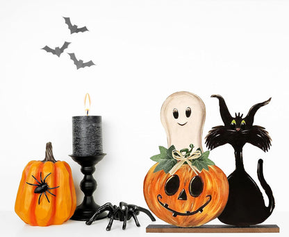 Halloween Decorations Indoor Halloween Wooden Signs Pumpkin Ghost Decor Table Signs Rustic Farmhouse Home Living Room Decor