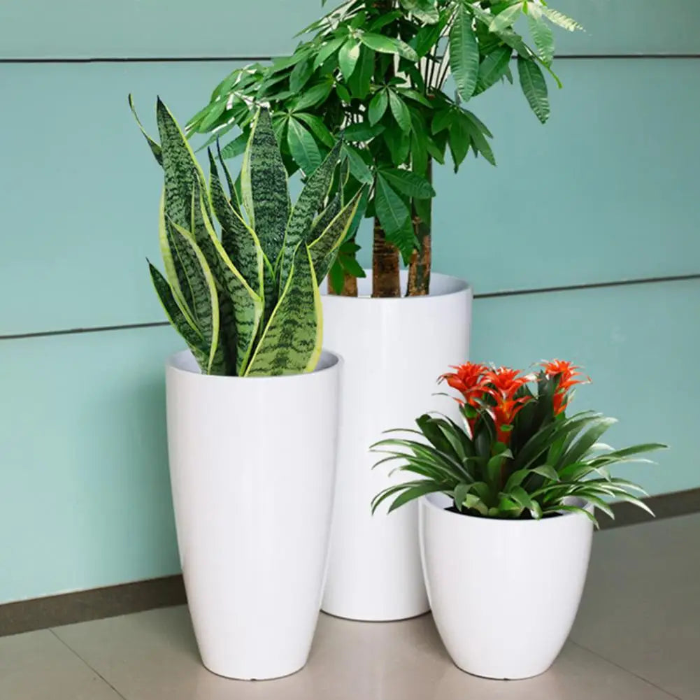 Deep Flower Pot Imitation Ceramic Plant Pot with Drainage Hole Resin Monstera Planter with Saucer for Home Garden Office Decor