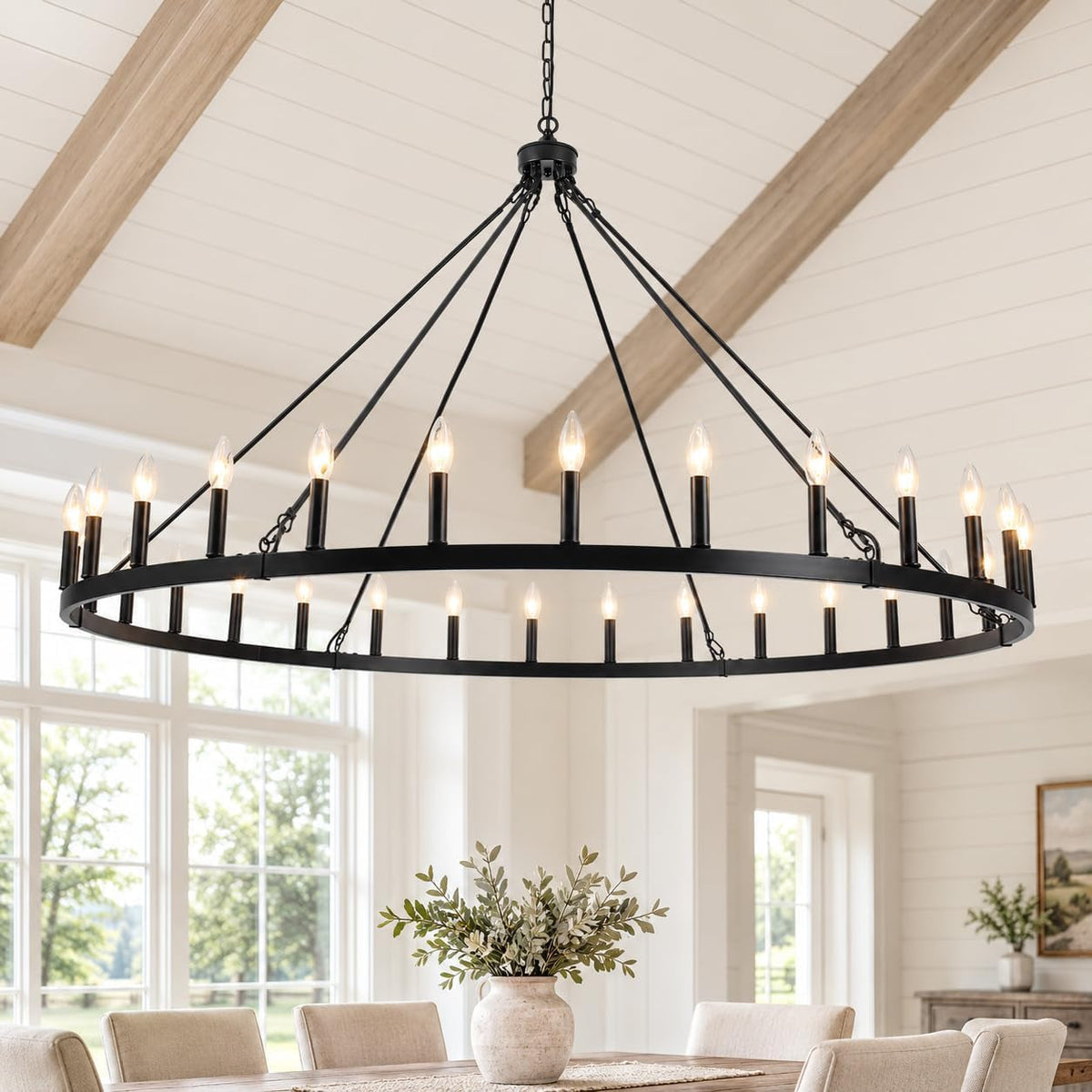 Large Black Wagon Wheel Chandelier Farmhouse Style