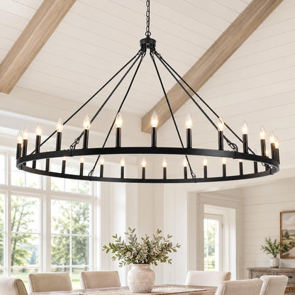 Large Black Wagon Wheel Chandelier Farmhouse Style