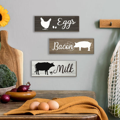 3 Pieces Farmhouse Kitchen Wall Decor Cow Hen and Pig Kitchen Decor Rustic Wooden Kitchen Signs Country Wall Decorations for Kitchen Home Dining Room Wall Decor, 12X4 Inch
