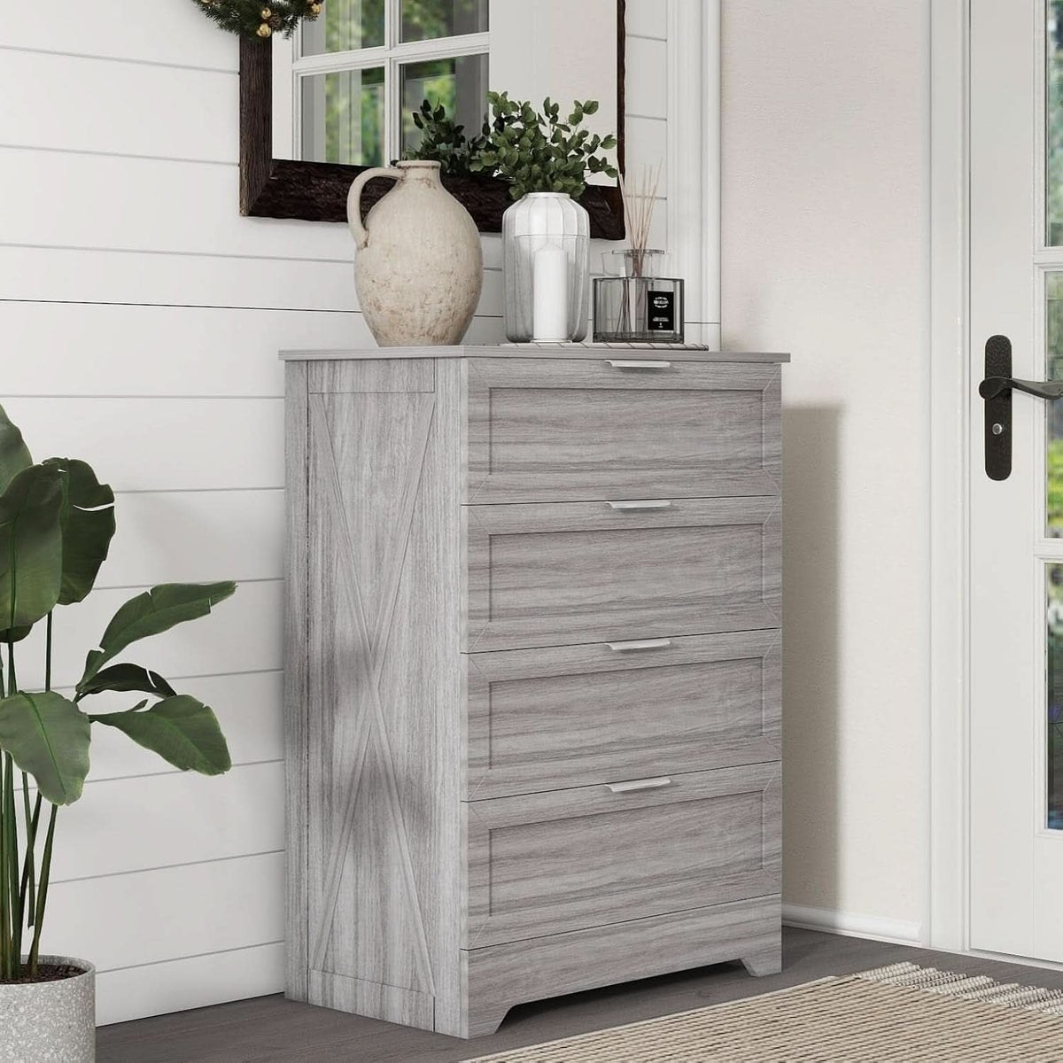 Washed Grey Farmhouse 4 Drawer Distinctive Dresser-3