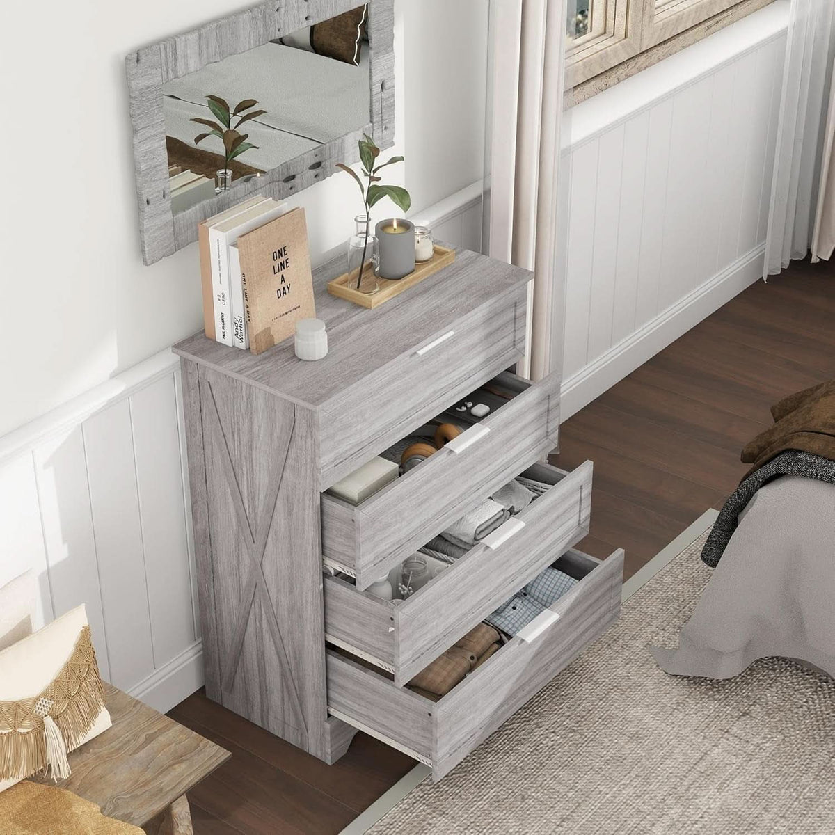 Washed Grey Farmhouse 4 Drawer Distinctive Dresser-4