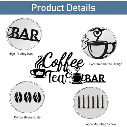 Brewbloom Metal Coffee Bar Sign - Bean Design Wall Art for Coffee & Tea Bars, Rustic Decor for Home Kitchen/Office Walls