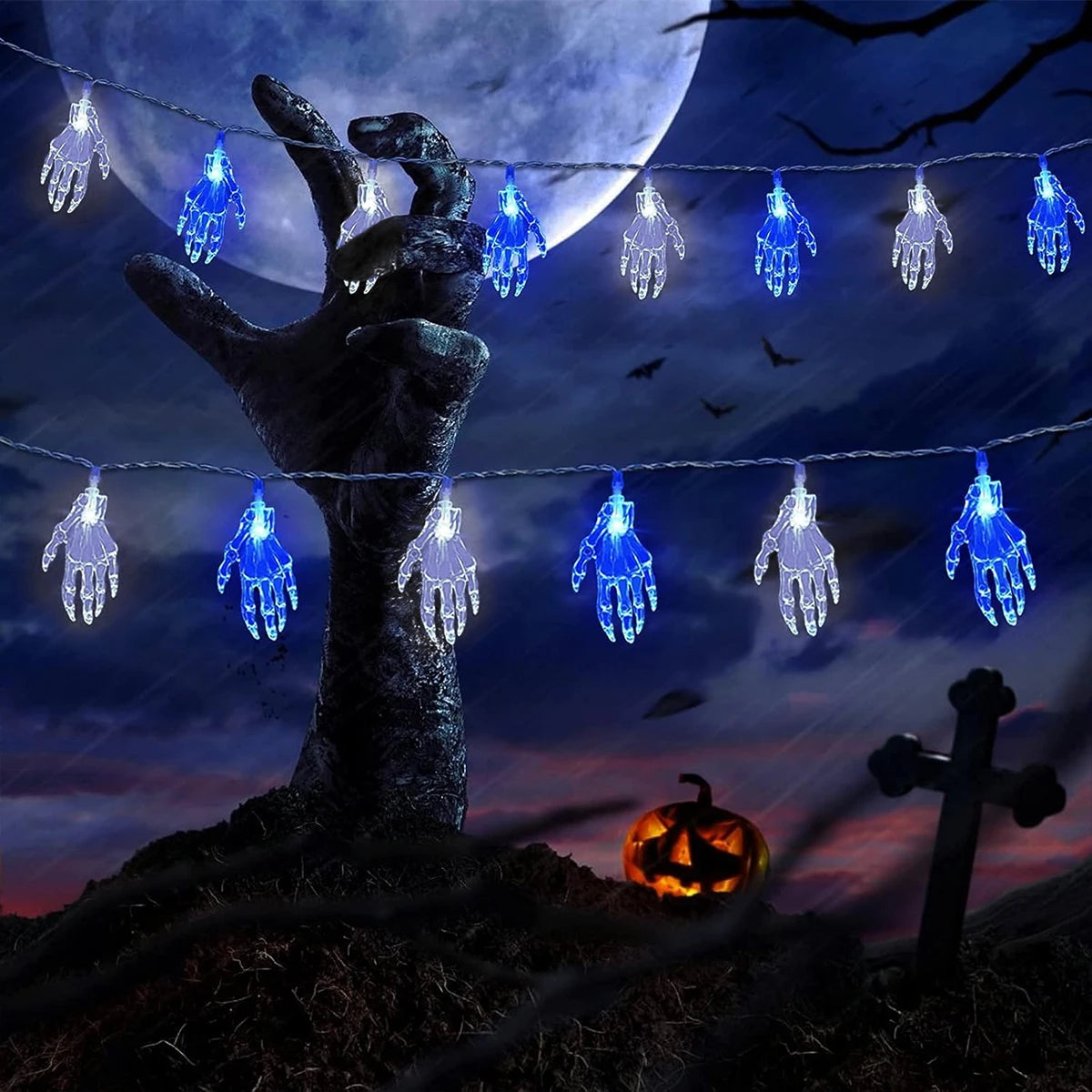 1PC 3M 20LED Halloween Spooky Skeleton Hand String Lights Indoor & Outdoor Battery Operated Halloween Decorative Light