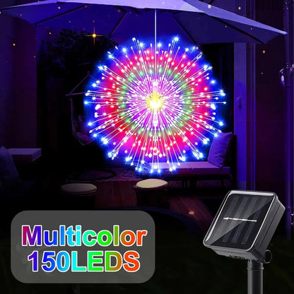 1PC Hanging Solar Firework Lights, 480LED Starburst Lights, Outdoor Waterproof String Lights, 8Modes,Christmas Halloween Decor