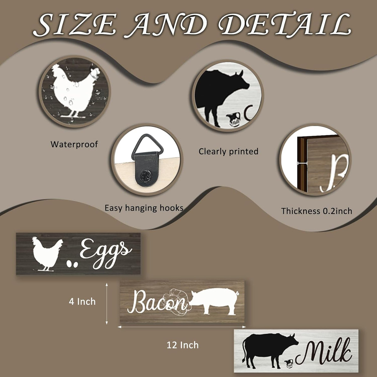 3 Pieces Farmhouse Kitchen Wall Decor Cow Hen and Pig Kitchen Decor Rustic Wooden Kitchen Signs Country Wall Decorations for Kitchen Home Dining Room Wall Decor, 12X4 Inch