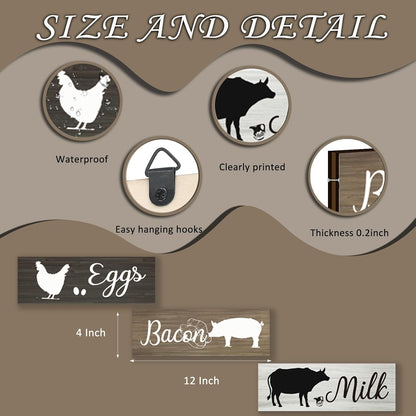 3 Pieces Farmhouse Kitchen Wall Decor Cow Hen and Pig Kitchen Decor Rustic Wooden Kitchen Signs Country Wall Decorations for Kitchen Home Dining Room Wall Decor, 12X4 Inch