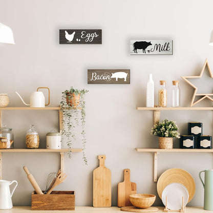 3 Pieces Farmhouse Kitchen Wall Decor Cow Hen and Pig Kitchen Decor Rustic Wooden Kitchen Signs Country Wall Decorations for Kitchen Home Dining Room Wall Decor, 12X4 Inch