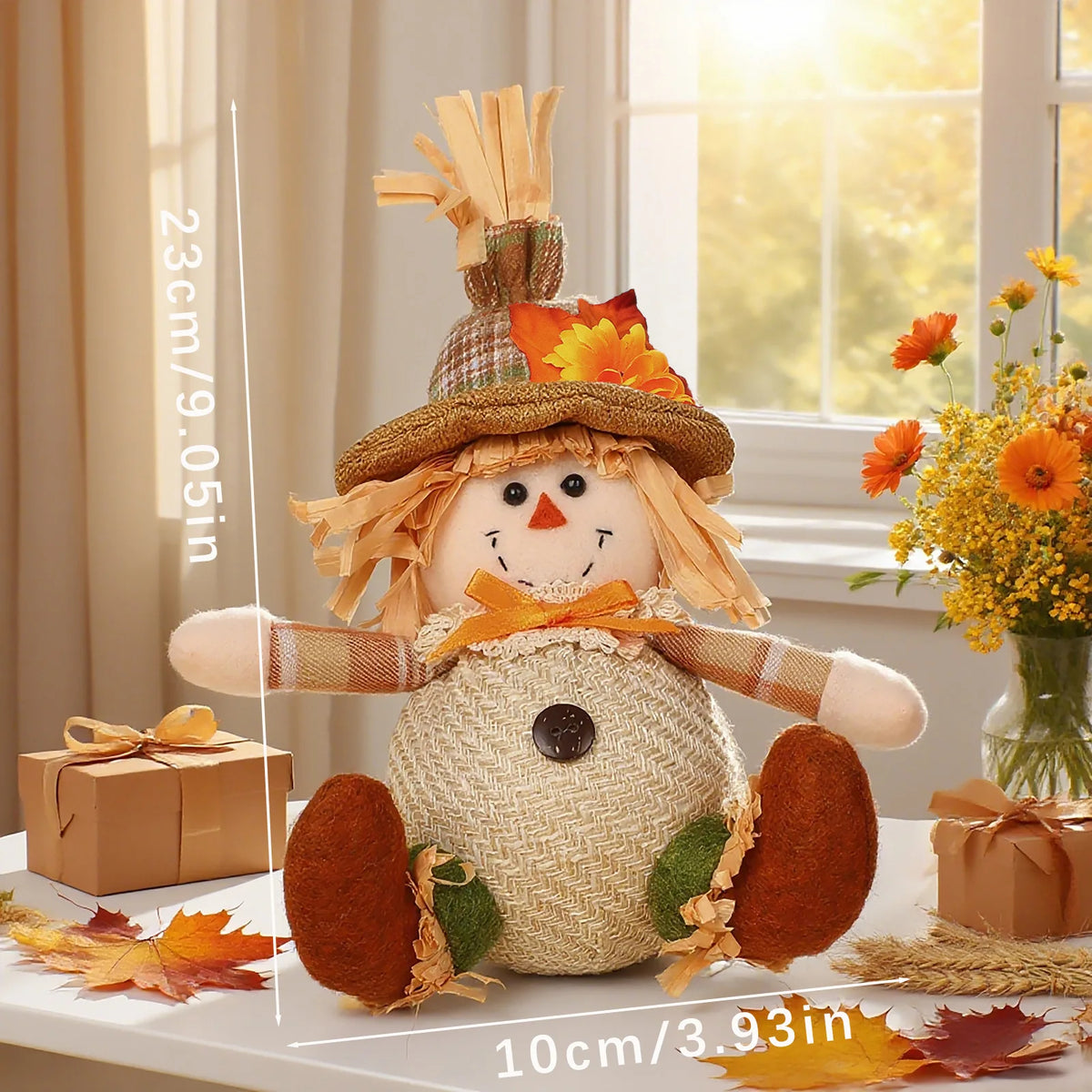 Rustic Autumn Harvest Scarecrow Decor, Plaid & Sunflower Accents for Thanksgiving, Halloween, Farmhouse Wall Decor, Party Props
