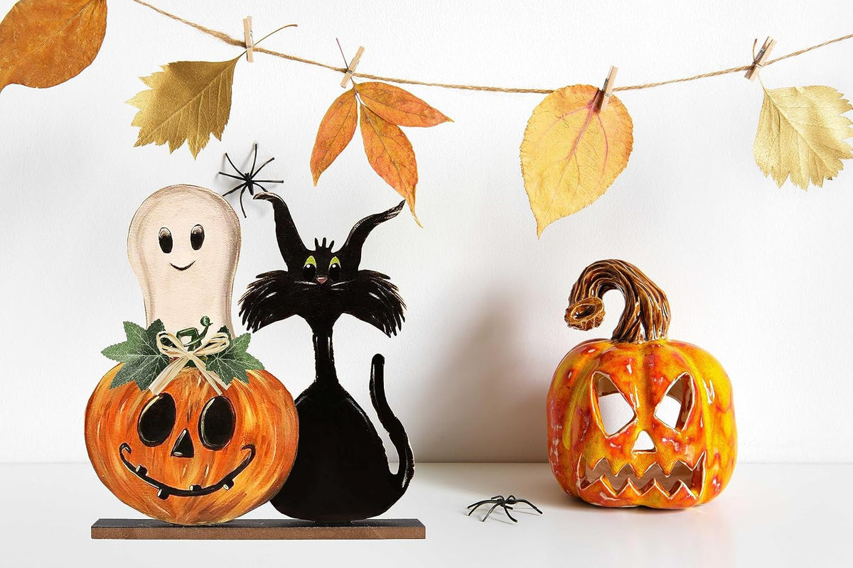 Halloween Decorations Indoor Halloween Wooden Signs Pumpkin Ghost Decor Table Signs Rustic Farmhouse Home Living Room Decor