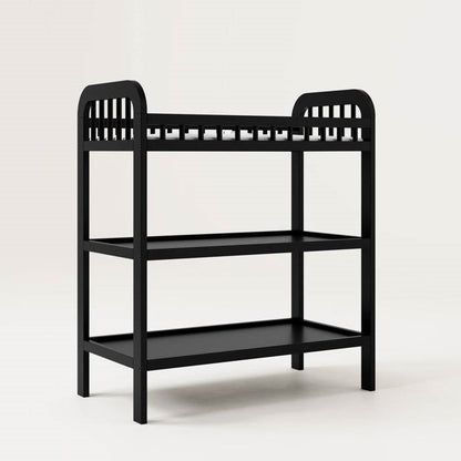 Baby Changing Table in Black Wood Finish with Safety Rail and Changing Pad