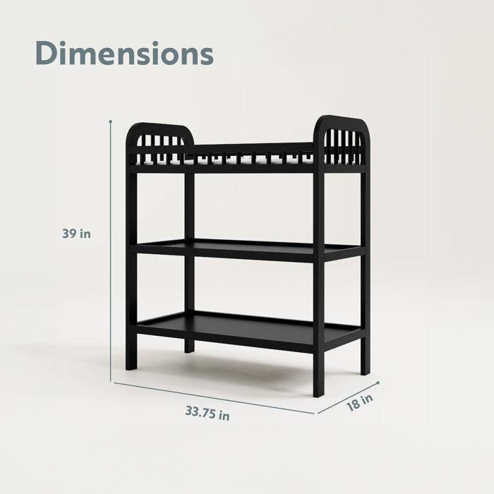 Baby Changing Table in Black Wood Finish with Safety Rail and Changing Pad