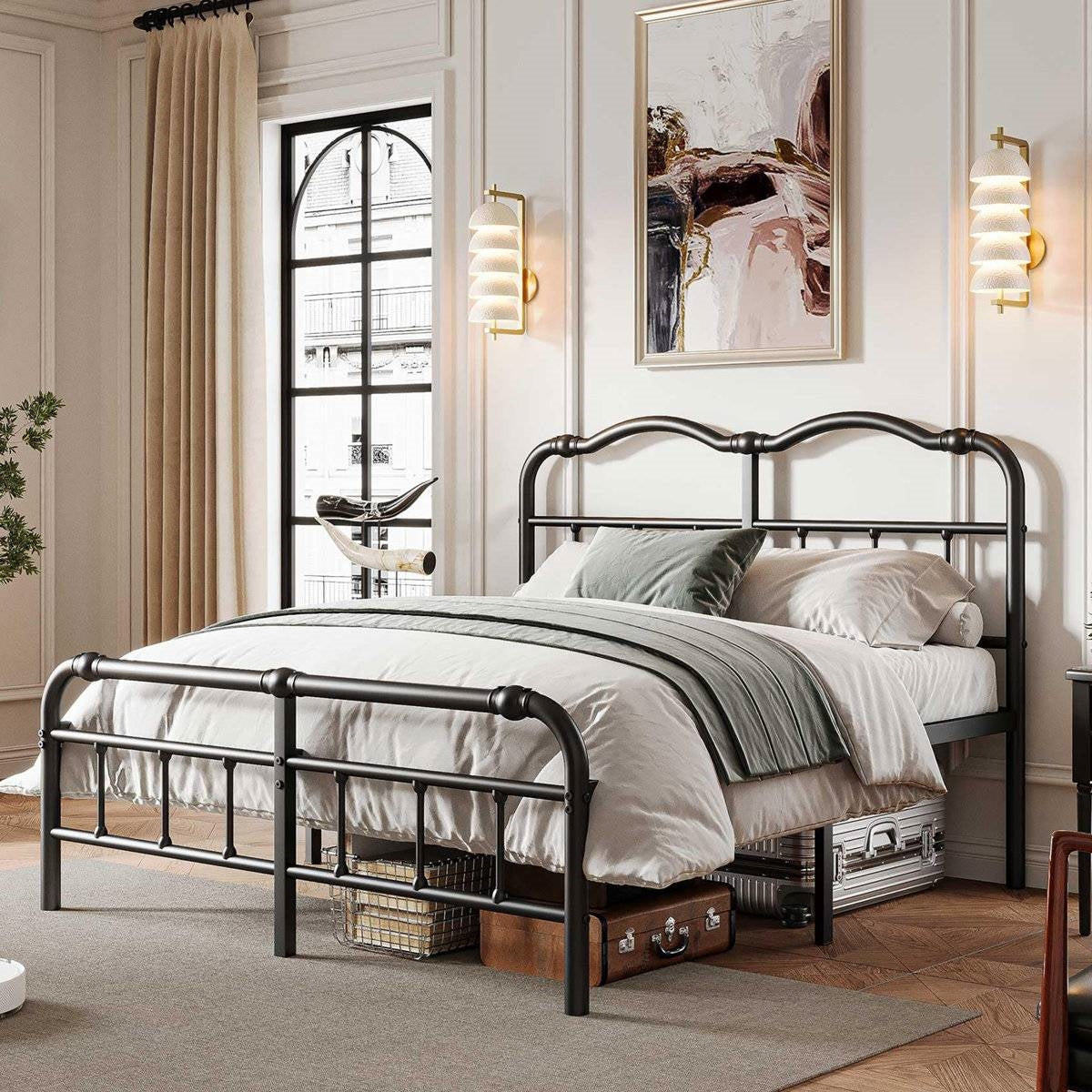 Queen Size Industrial Vintage Heavy Duty Steel Slat Bed Frame