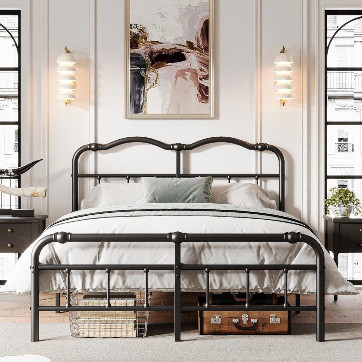 Queen Size Industrial Vintage Heavy Duty Steel Slat Bed Frame