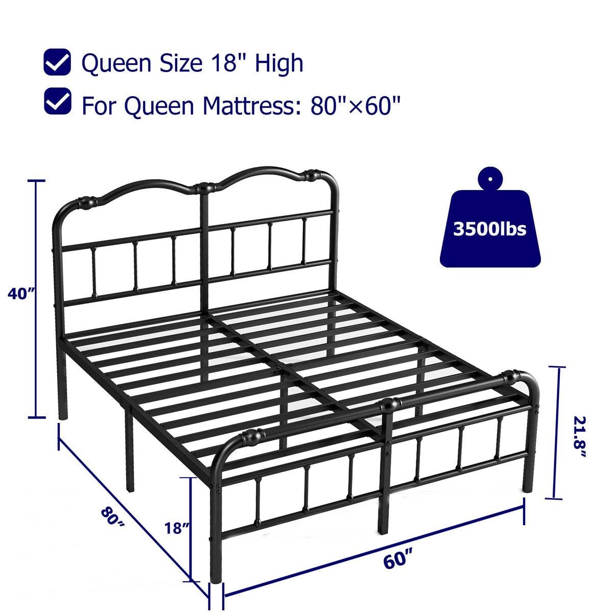 Queen Size Industrial Vintage Heavy Duty Steel Slat Bed Frame