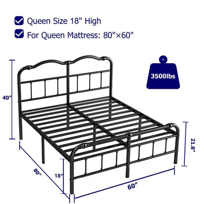 Queen Size Industrial Vintage Heavy Duty Steel Slat Bed Frame