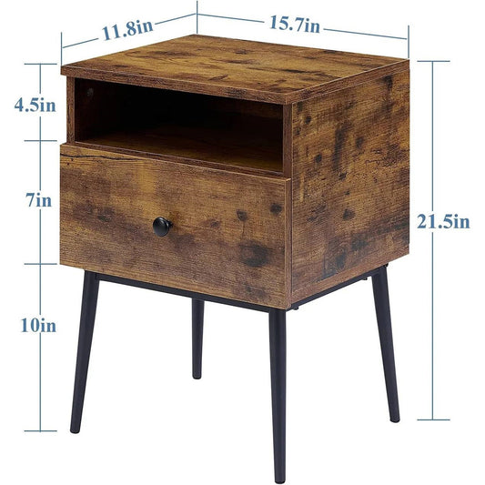 Set of 2 - Mid Century Modern Side Table Nightstand in Brown Black Wood Finish