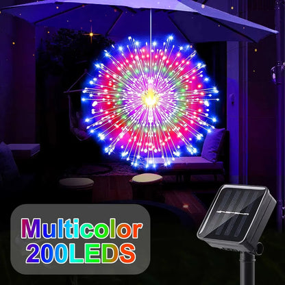 1PC Hanging Solar Firework Lights, 480LED Starburst Lights, Outdoor Waterproof String Lights, 8Modes,Christmas Halloween Decor
