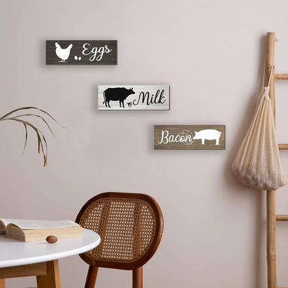 3 Pieces Farmhouse Kitchen Wall Decor Cow Hen and Pig Kitchen Decor Rustic Wooden Kitchen Signs Country Wall Decorations for Kitchen Home Dining Room Wall Decor, 12X4 Inch