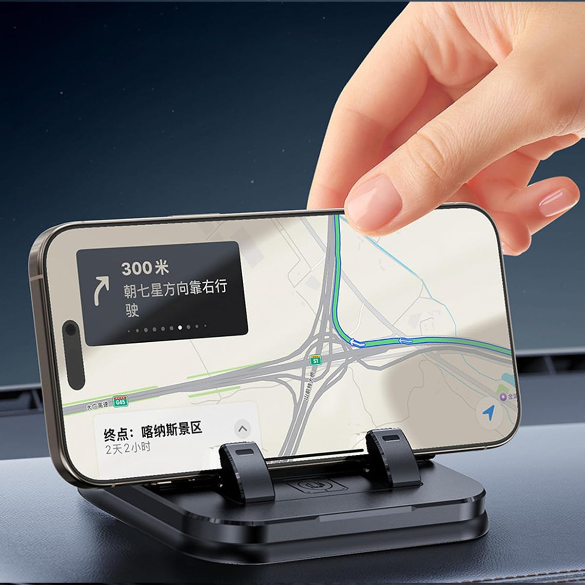 Car Phone Holder 360 Degree Rotation, Suitable for Car Navigation In-Car Dashboard, Horizontal and Vertical Screen Adjustment Angle, Suction Cup Fixed Non-Slip Mobile Phone Holder Suitable