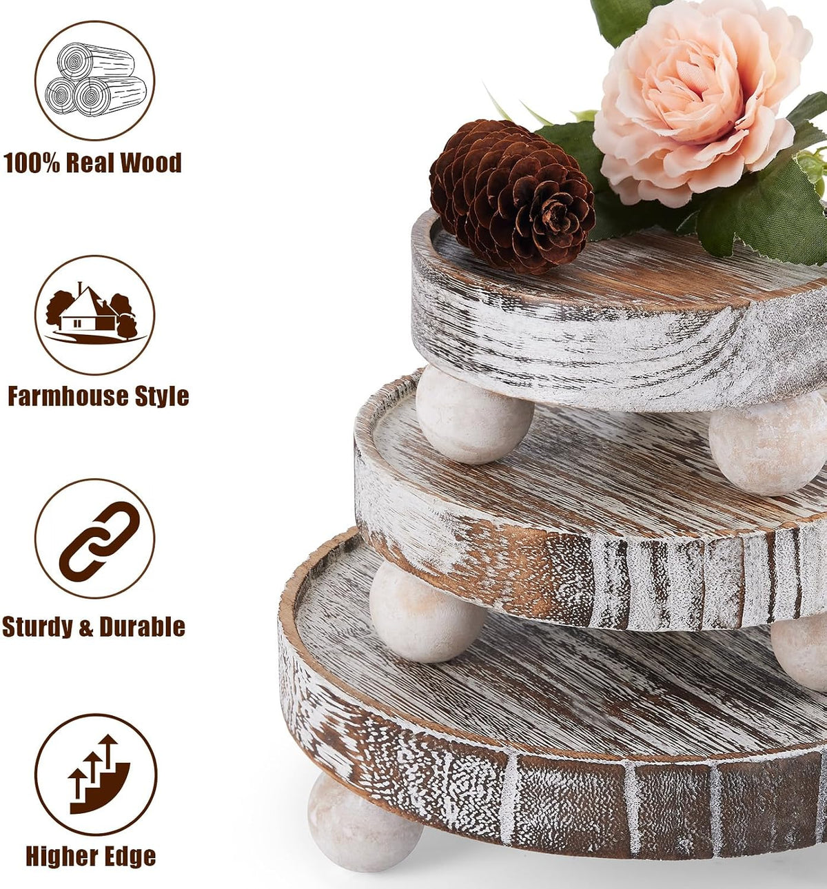 3PCS Wood Risers for Decor Mini Wooden Stool Display Stand with Removable Feet Farmhouse Rustic Decor Risers for Display Decorative Wood Pedestal Stand for Candles, Plants, Cups