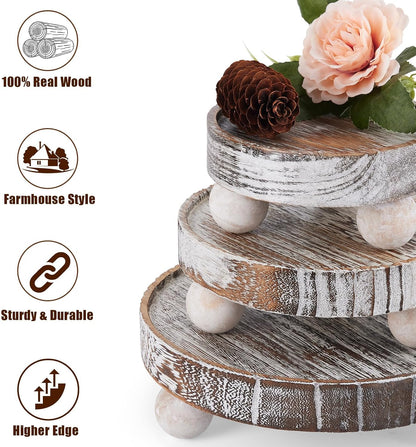 3PCS Wood Risers for Decor Mini Wooden Stool Display Stand with Removable Feet Farmhouse Rustic Decor Risers for Display Decorative Wood Pedestal Stand for Candles, Plants, Cups